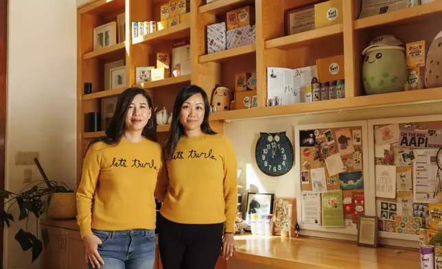 Twrl co-founders Olivia Chen and Pauline Ang pose for a portrait on Monday, Oct. 21, 2024, in Palo Alto, Calif. (AP Photo/Juliana Yamada)