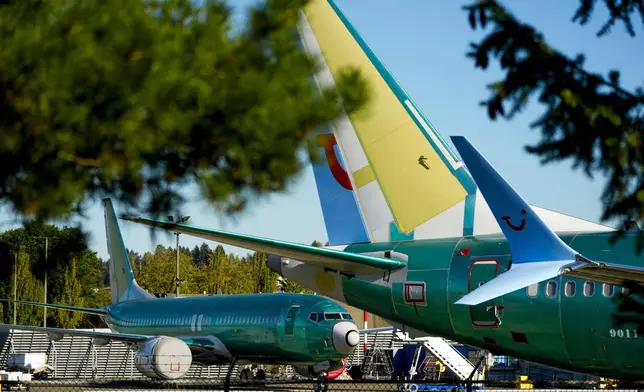 FILE - Unpainted Boeing 737 Max aircraft are seen on Sept. 24, 2024, at the company's facilities in Renton, Wash. (AP Photo/Lindsey Wasson, File)