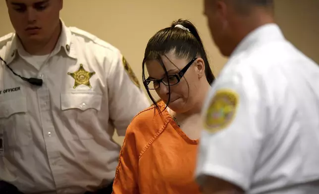 Danielle Dauphinais, who pleaded guilty last month to second-degree murder and other charges in the death of her 5-year old son Elijah Lewis in 2021, attends her sentencing hearing at Hillsborough County Superior Court South in Nashua, N.H., on Friday, Oct. 25, 2024. (David Lane/Union Leader via AP, Pool)