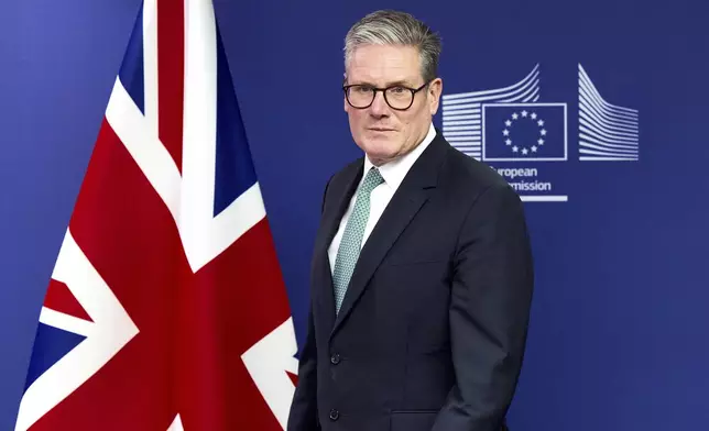 Britain's Prime Minister Keir Starmer arrives for a meeting at the European Commission headquarters in Brussels, Wednesday, Oct. 2, 2024. (Benjamin Cremel, Pool Photo via AP)