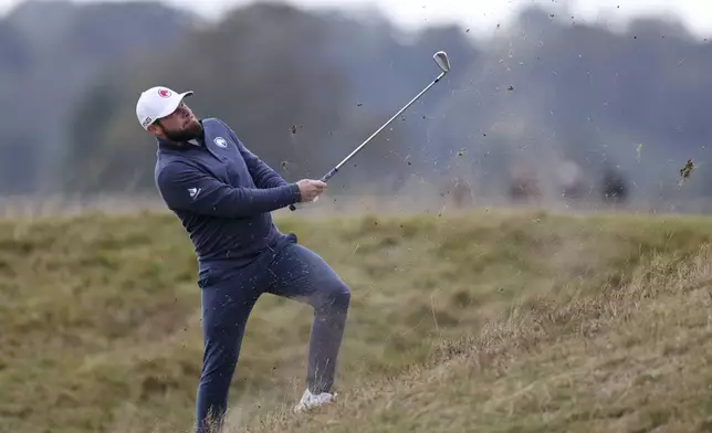 Tyrrell Hatton on the fifth fairway during day Four of the Alfred Dunhill Links Championship, at the Old Course St. Andrews, Britain, Sunday Oct. 6, 2024. (Robert Perry/PA via AP)