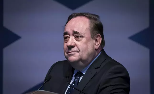 FILE - Alex Salmond, former Scotland first minister, attends an Alba party meeting in Dundee, Scotland, on April 19, 2022. (Jane Barlow/PA via AP, File)