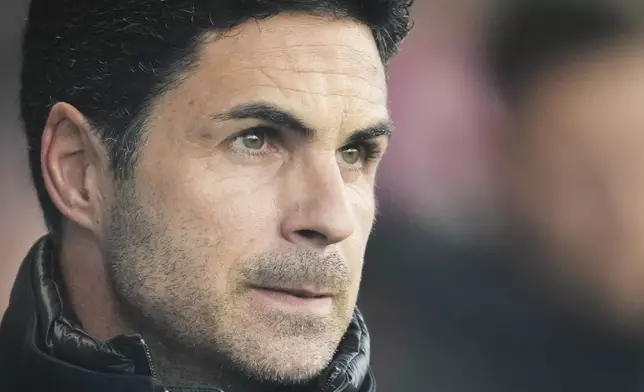 Arsenal's manager Mikel Arteta waits for the start of the English Premier League soccer match between Bournemouth and Arsenal at the Vitality Stadium in Bournemouth, England, Saturday, Oct. 19, 2024. (AP Photo/Kin Cheung)