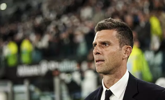 CORRECTS DAY - Juventus' head coach Thiago Motta at the Serie A soccer match against Lazio, at the Allianz Stadium in Torino, Italy, Saturday, Oct. 19, 2024. (Marco Alpozzi/LaPresse via AP)