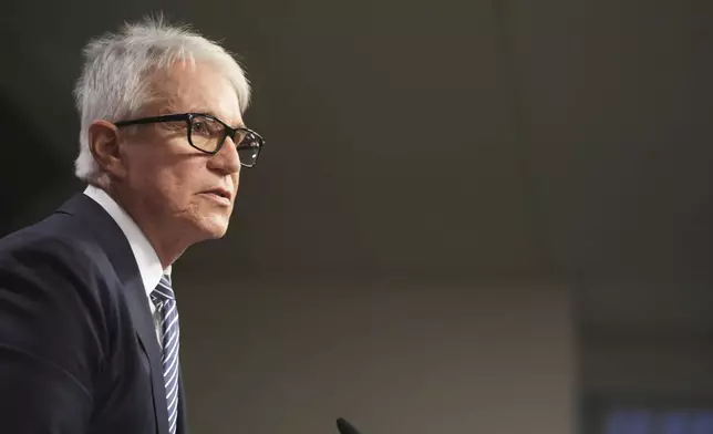 Los Angeles County District Attorney George Gascon speaks during a news conference regarding the Menendez brothers, Thursday, Oct. 24, 2024, at the Hall of Justice in Los Angeles. (AP Photo/Eric Thayer)