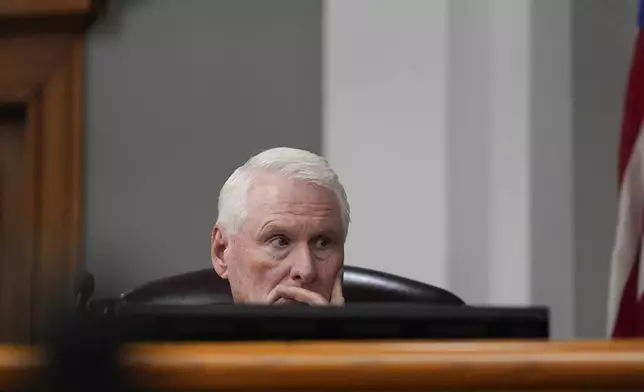 Athens-Clarke County Superior Court Judge H. Patrick Haggard listens to witness testimony as Jose Ibarra, accused of killing a nursing student, Laken Hope Riley, appears in court for a motion hearing on Friday, Oct. 11, 2024, in Athens, Ga. (AP Photo/Brynn Anderson, Pool)