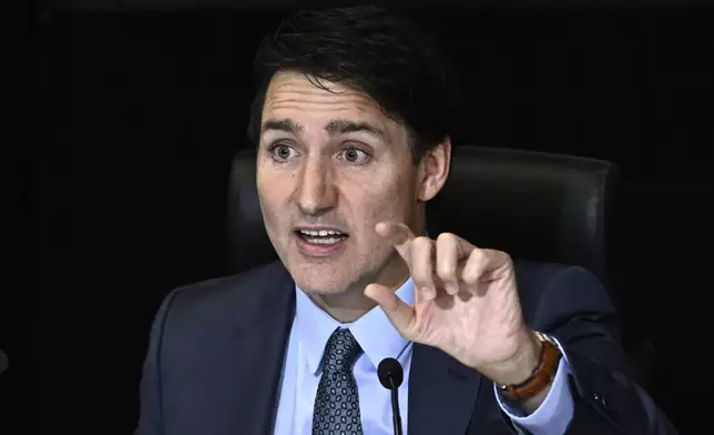 Canada's Prime Minister Justin Trudeau testifies at the Foreign Interference Commission in Ottawa, Ontario, Wednesday, Oct. 16, 2024. (Justin Tang/The Canadian Press via AP)