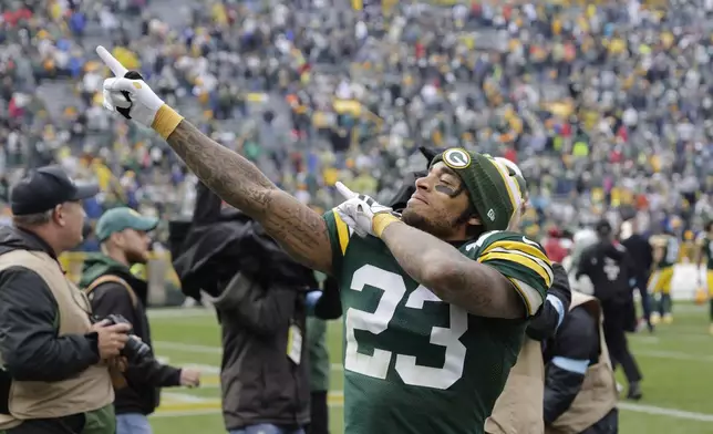 Green Bay Packers cornerback Jaire Alexander walks off the field after an NFL football game against the Arizona Cardinals, Sunday, Oct. 13, 2024, in Green Bay. (AP Photo/Mike Roemer)