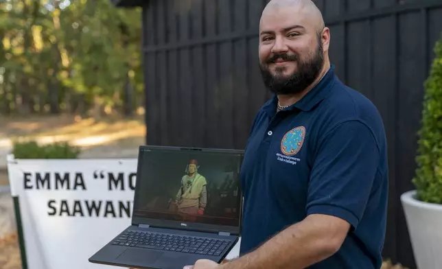 Dillon Dean, who voices Tecumseh in Civilization VII, poses for a portrait at the Shawnee Language Center on Friday, September 20, 2024 in Miami, Okla.. (AP Photo/Nick Oxford)