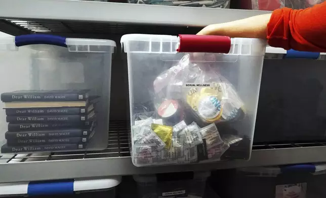 Condoms and other sexual wellness items are stored at the University of Mississippi campus in Oxford, Miss., Wednesday, Aug. 28, 2024. (AP Photo/Karen Pulfer Focht)