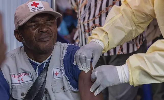 A man receives a vaccination against mpox, at the General hospital, in Goma, Democratic Republic of Congo Saturday, Oct. 5, 2024. (AP Photo/Moses Sawasawa)