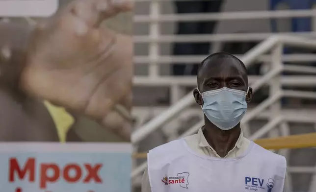 A health worker is photographed during mpox vaccination, at the General hospital, in Goma, Democratic Republic of Congo Saturday, Oct. 5, 2024. (AP Photo/Moses Sawasawa)