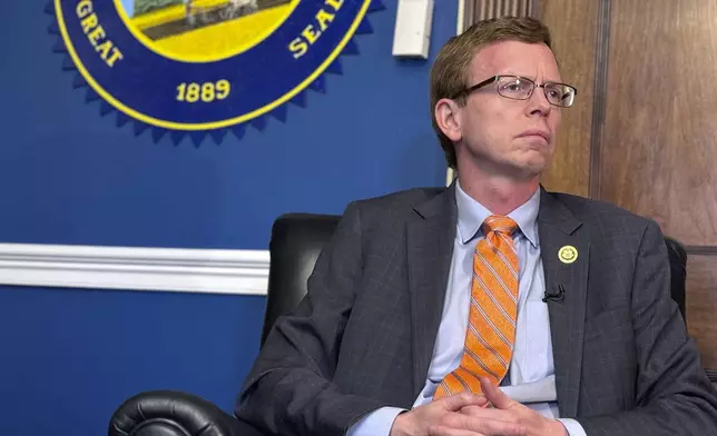 Rep. Dusty Johnson, R-S.D., speaks in an interview with The Associated Press about the highs and lows of working in Congress, on June 26, 2024, in Washington, D.C. (AP Photo/Mike Pesoli)