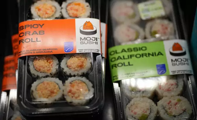 Pre-packaged sushi rolls are seen at a Sheetz convenience store, Thursday, Oct. 17, 2024, in Bethlehem, Pa. (AP Photo/Matt Slocum)