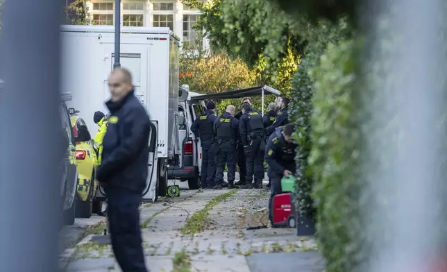 Copenhagen Police investigate two explosions near the Israeli embassy in Copenhagen, Wednesday, Oct. 2, 2024. (Emil Nicolai Helms/Ritzau Scanpix via AP)