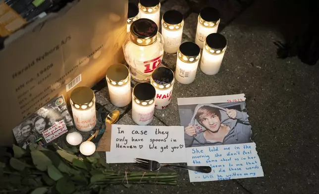 A memorial service for the deceased singer Liam Payne is pictured at Forum in Copenhagen, Thursday, Oct. 17, 2024. (Emil Nicolai Helms/Ritzau Scanpix via AP)