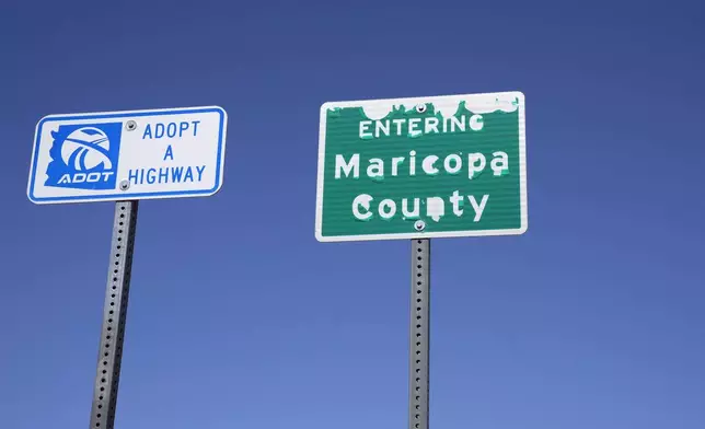 - HOLD FOR WEDNESDAY STORY ELECTION 2024 MARICOPA COUNTY - A sign on Rt. 347 entering Maricopa County Wednesday, Sept. 25, 2024, in Maricopa, Ariz. (AP Photo/Ross D. Franklin)