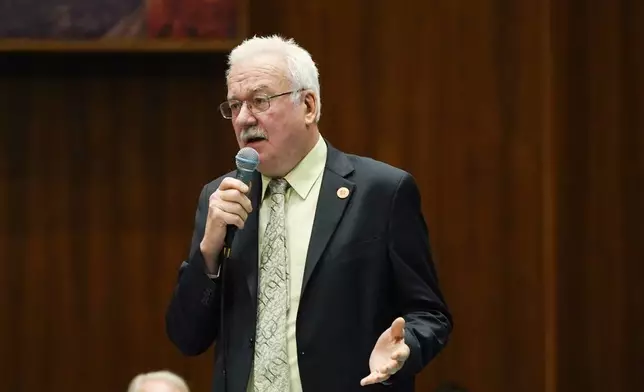 FILE - Rep. John Kavanagh, R-Fountain Hills, speaks during a vote on the Arizona budget, June 24, 2021, at the Capitol, in Phoenix. (AP Photo/Ross D. Franklin, File)