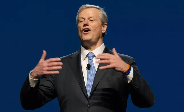 FILE - NCAA President Charlie Baker speaks as he gives his state of college sports address at the association's annual convention Wednesday, Jan. 10, 2024, in Phoenix. (AP Photo/Ross D. Franklin, File)