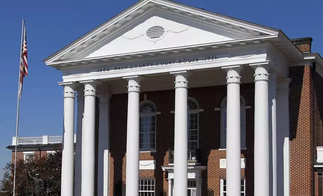 FILE - The Nash County Courthouse is in Nashville, N.C., on Tuesday, Oct. 28, 2014. (Chris Seward/The News &amp; Observer via AP, File)