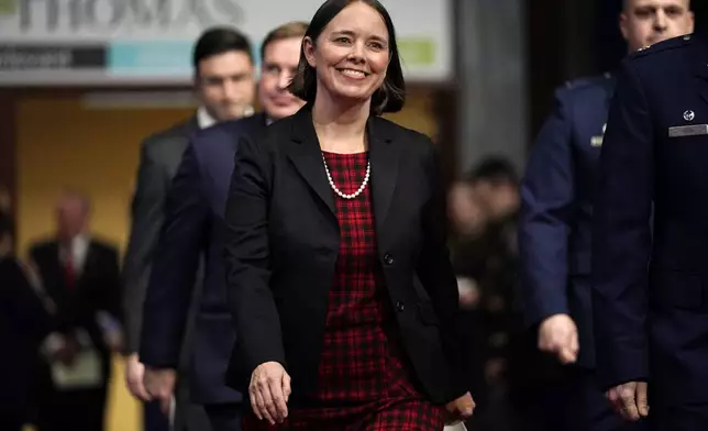 FILE - Secretary of State Shenna Bellows attends the inauguration of Gov. Janet Mills, Wednesday, Jan. 4, 2023, at the Civic Center in Augusta, Maine. (AP Photo/Robert F. Bukaty, File)