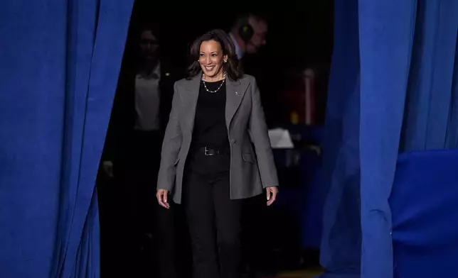 Democratic presidential nominee Vice President Kamala Harris arrives to speak at a campaign event at Lakewood Amphitheatre, Saturday, Oct. 19, 2024, in Atlanta. (AP Photo/Brynn Anderson)