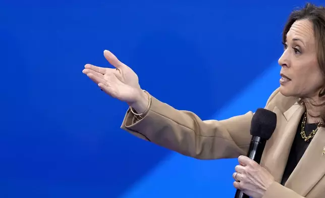 Democratic presidential nominee Vice President Kamala Harris speaks during a Town Hall event hosted by Univision, Thursday, Oct. 10, 2024, at the University of Nevada Las Vegas. (AP Photo/Jacquelyn Martin)