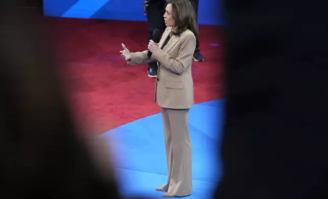 Democratic presidential nominee Vice President Kamala Harris speaks during a Town Hall event hosted by Univision, Thursday, Oct. 10, 2024, at the University of Nevada Las Vegas. (AP Photo/Jacquelyn Martin)