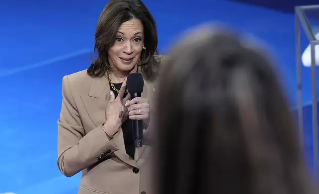 Democratic presidential nominee Vice President Kamala Harris responds to a question during a Town Hall event hosted by Univision, Thursday, Oct. 10, 2024, at the University of Nevada Las Vegas. (AP Photo/Jacquelyn Martin)