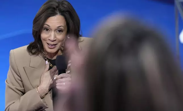 Democratic presidential nominee Vice President Kamala Harris responds to a question during a Town Hall event hosted by Univision, Thursday, Oct. 10, 2024, at the University of Nevada Las Vegas. (AP Photo/Jacquelyn Martin)