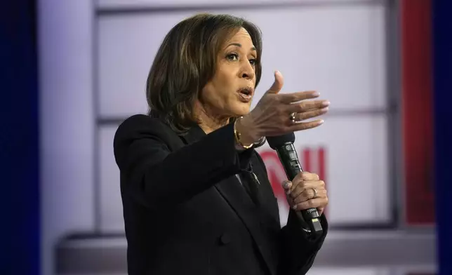 Democratic presidential nominee Vice President Kamala Harris speaks during a CNN town hall in Aston, Pa., Wednesday, Oct. 23, 2024. (AP Photo/Matt Rourke)