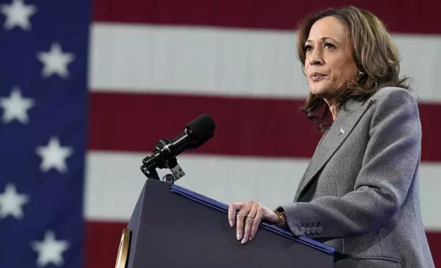 Democratic presidential nominee Vice President Kamala Harris speaks during a campaign event at Lakewood Amphitheatre, Saturday, Oct. 19, 2024, in Atlanta. (AP Photo/Jacquelyn Martin)