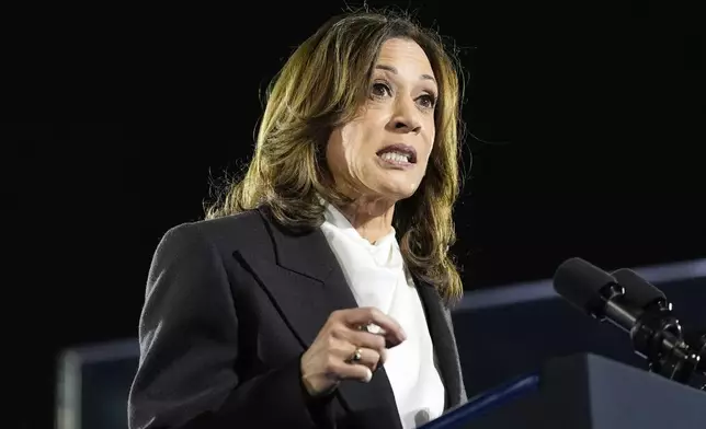 Democratic presidential nominee Vice President Kamala Harris speaks during a campaign event at the Ellipse near the White House in Washington, Tuesday, Oct. 29, 2024. (AP Photo/Jacquelyn Martin)