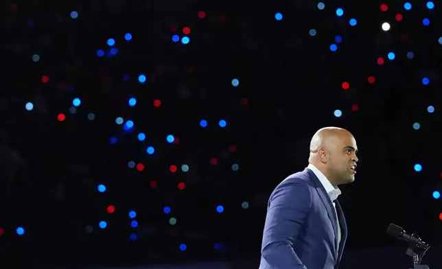 Democratic Rep. Colin Allred speaks at a campaign rally for Democratic presidential nominee Vice President Kamala Harris in Houston, Friday, Oct. 25, 2024. (AP Photo/Susan Walsh)