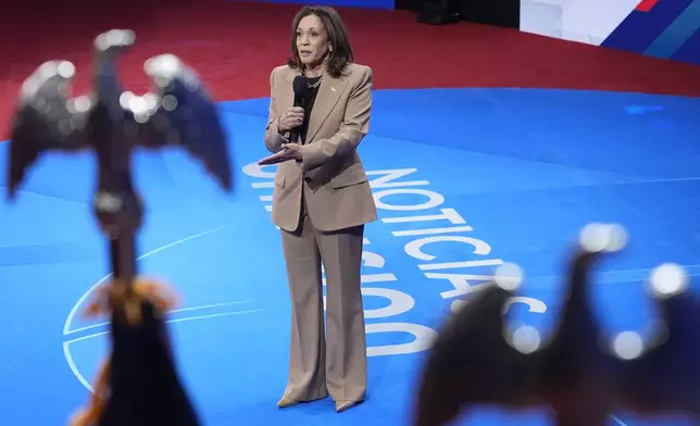 Democratic presidential nominee Vice President Kamala Harris speaks during a Town Hall event hosted by Univision, Thursday, Oct. 10, 2024, at the University of Nevada Las Vegas. (AP Photo/Jacquelyn Martin)