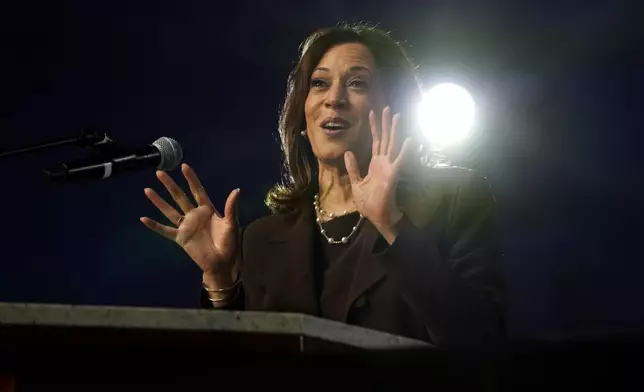 Democratic presidential nominee Vice President Kamala Harris speaks during a service at the Church of Christian Compassion, Sunday, Oct. 27, 2024, in Philadelphia. (AP Photo/Susan Walsh)