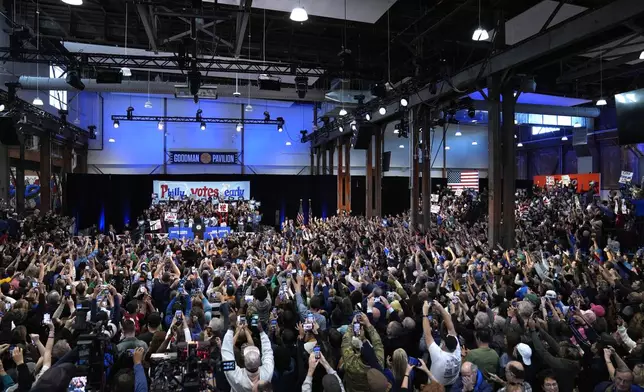 Democratic presidential nominee Vice President Kamala Harris speaks during a community rally at the Alan Horwitz "Sixth Man" Center, Sunday, Oct. 27, 2024, in Philadelphia. (AP Photo/Matt Rourke)