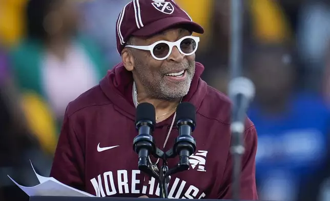 Spike Lee speaks at a campaign rally supporting Democratic presidential nominee Vice President Kamala Harris, Thursday, Oct. 24, 2024, in Clarkston, Ga. (AP Photo/Mike Stewart)