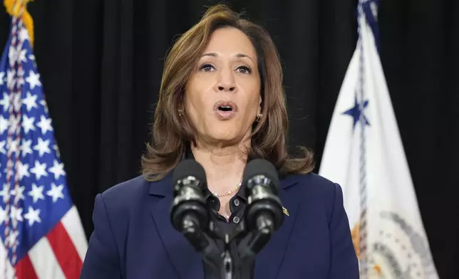 Democratic presidential nominee Vice President Kamala Harris speaks about the killing of Hamas' top leader Yahya Sinwar in a battle with Israeli forces in Gaza, Thursday, Oct. 17, 2024, following a campaign rally at the University of Wisconsin Milwaukee. (AP Photo/Jacquelyn Martin)