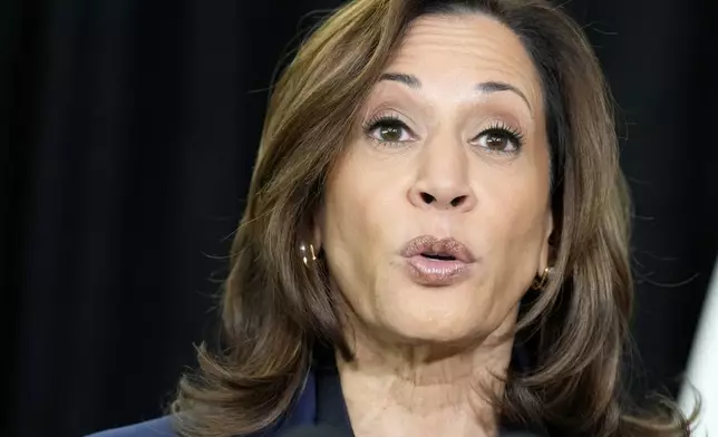 Democratic presidential nominee Vice President Kamala Harris speaks about the killing of Hamas' top leader Yahya Sinwar in a battle with Israeli forces in Gaza, Thursday, Oct. 17, 2024, following a campaign rally at the University of Wisconsin Milwaukee. (AP Photo/Jacquelyn Martin)