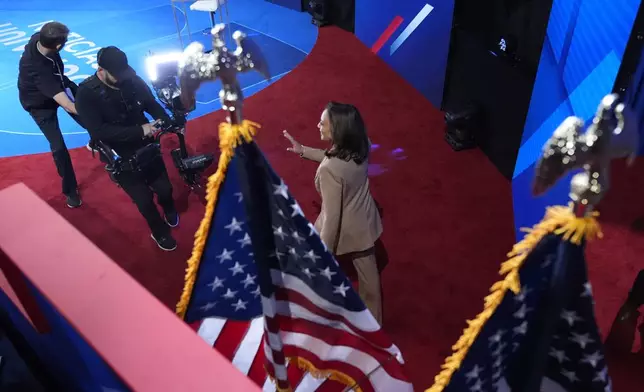 Democratic presidential nominee Vice President Kamala Harris arrives at a Town Hall event hosted by Univision, Thursday, Oct. 10, 2024, at the University of Nevada Las Vegas. (AP Photo/Jacquelyn Martin)