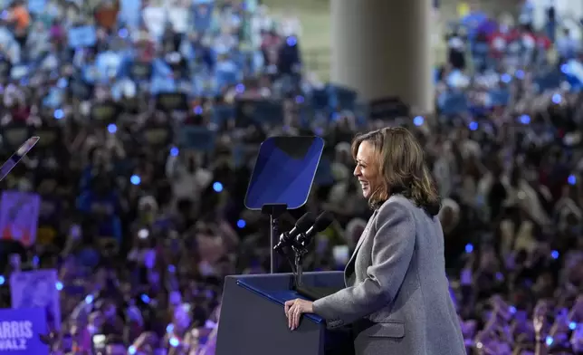 Democratic presidential nominee Vice President Kamala Harris speaks during a campaign event at Lakewood Amphitheatre, Saturday, Oct. 19, 2024, in Atlanta. (AP Photo/Jacquelyn Martin)