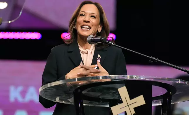 Democratic presidential nominee Vice President Kamala Harris speaks at a church service at New Birth Baptist Church in Stonecrest, Ga., Sunday, Oct. 20, 2024. (AP Photo/Jacquelyn Martin)