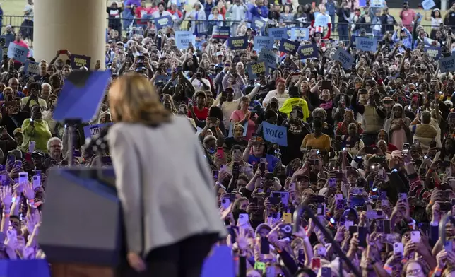 Democratic presidential nominee Vice President Kamala Harris speaks during a campaign event at Lakewood Amphitheatre, Saturday, Oct. 19, 2024, in Atlanta. (AP Photo/Jacquelyn Martin)