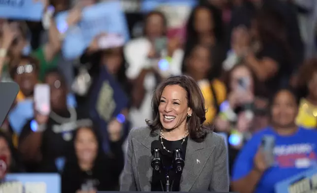 Democratic presidential nominee Vice President Kamala Harris speaks during a campaign event at Lakewood Amphitheatre, Saturday, Oct. 19, 2024, in Atlanta. (AP Photo/Brynn Anderson)