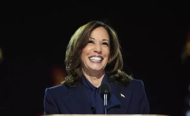 FILE – Vice President Kamala Harris, the Democratic presidential nominee, speaks at the 2024 Democratic National Convention, Aug. 22, 2024 in Chicago. (AP Photo/Paul Sancya, File)