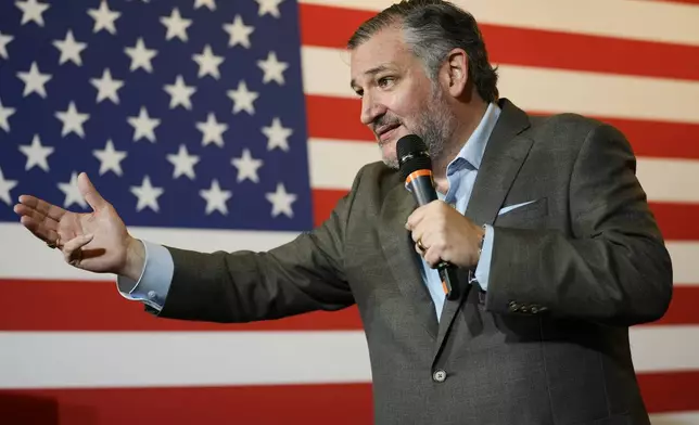 Sen. Ted Cruz, R-Texas, addresses supporters during a campaign event, Saturday, Oct. 5, 2024, in Keller, Texas. (AP Photo/Julio Cortez)