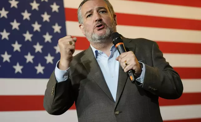 Sen. Ted Cruz, R-Texas, addresses supporters during a campaign event, Saturday, Oct. 5, 2024, in Keller, Texas. (AP Photo/Julio Cortez)