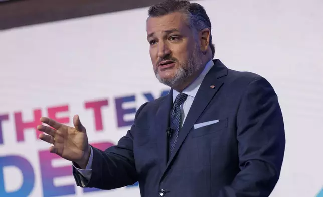 Sen. Ted Cruz, R-Texas, speaks during a U.S. Senate debate with Rep. Colin Allred, D-Texas, Tuesday, Oct. 15, 2024, in Dallas. (Shelby Tauber/Texas Tribune via AP, Pool)