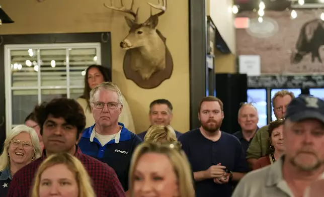 People stand inside of a restaurant during a campaign event for Sen. Ted Cruz, R-Texas, Saturday, Oct. 5, 2024, in Keller, Texas. (AP Photo/Julio Cortez)